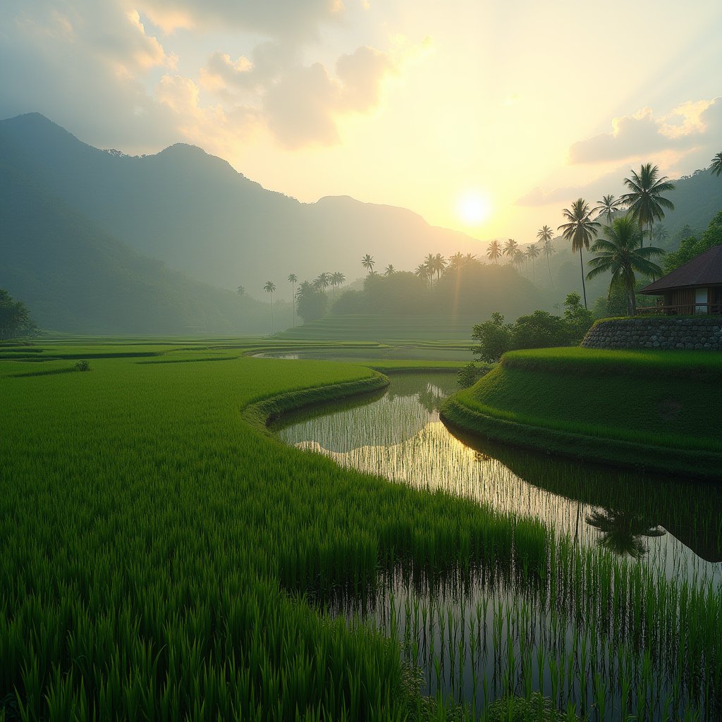 Bali's Silent Rice Terrace - Meditation AI stock