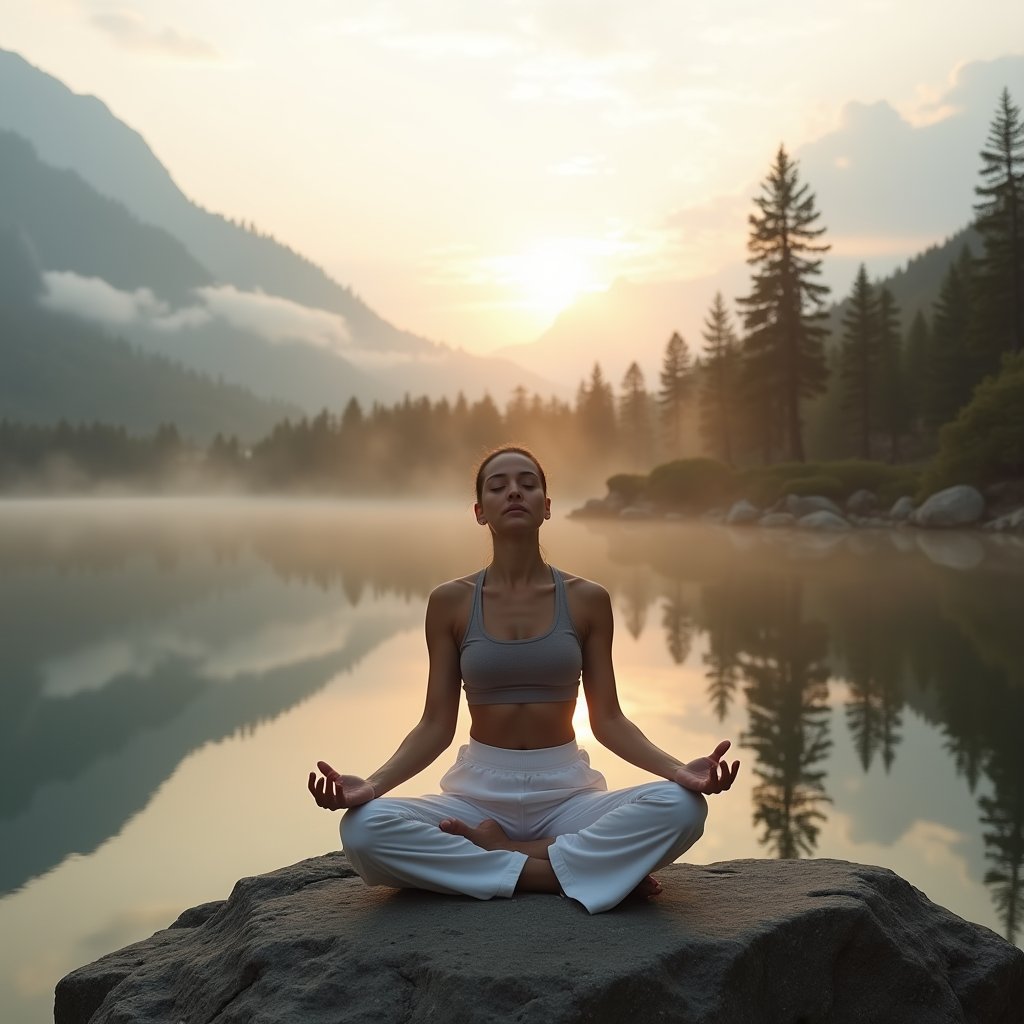 Mountain Sunrise Stillness - Meditation AI stock