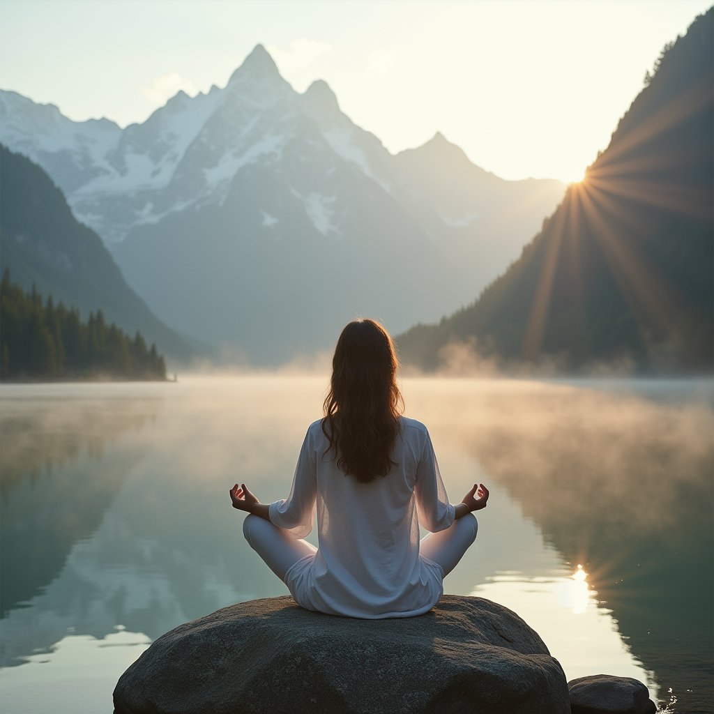 Silent Mirror of Dawn - Meditation AI stock