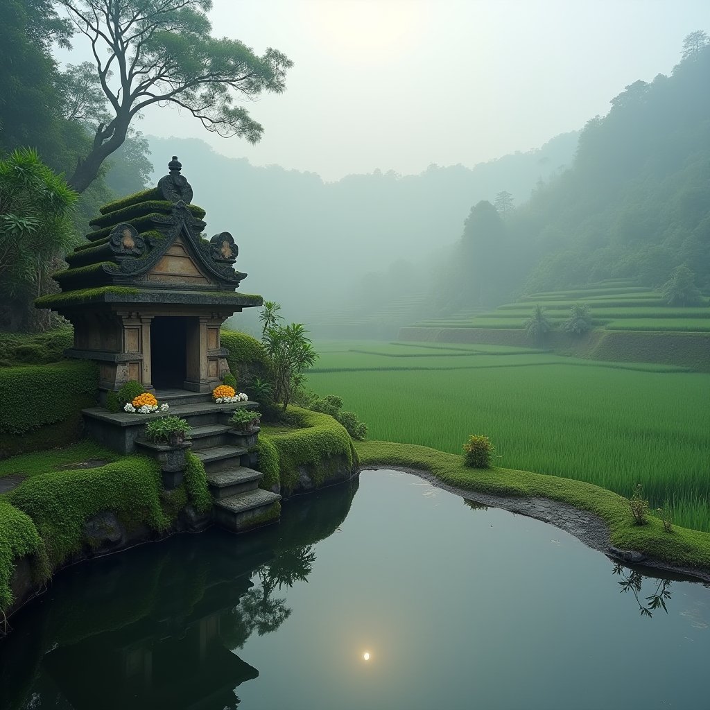 Stillness in Emerald Terraces - Meditation AI stock