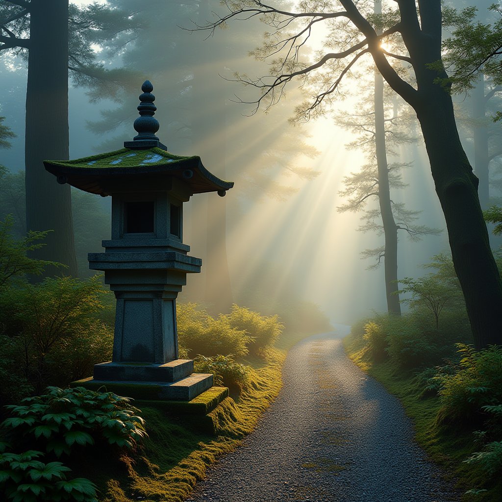 Moss Lantern Morning Stillness - Meditation AI stock