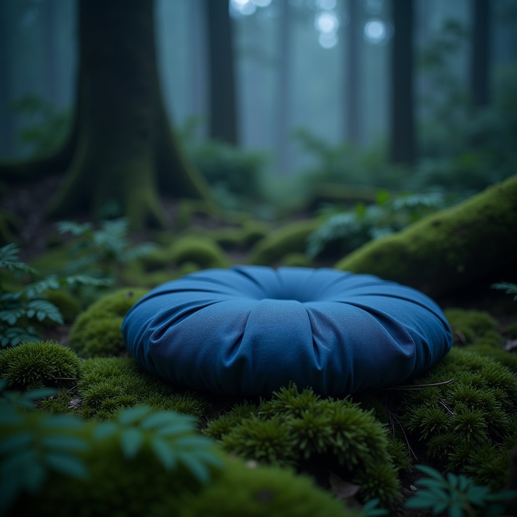 Forest Folds Around Indigo Cushion - Meditation AI stock