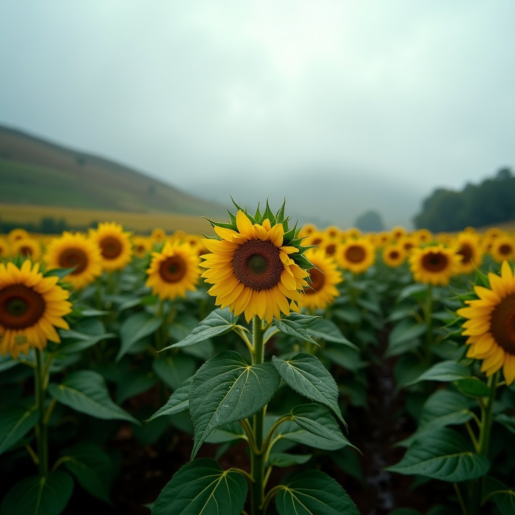 Rain Curtain Over Sunflowers - Meditation AI stock