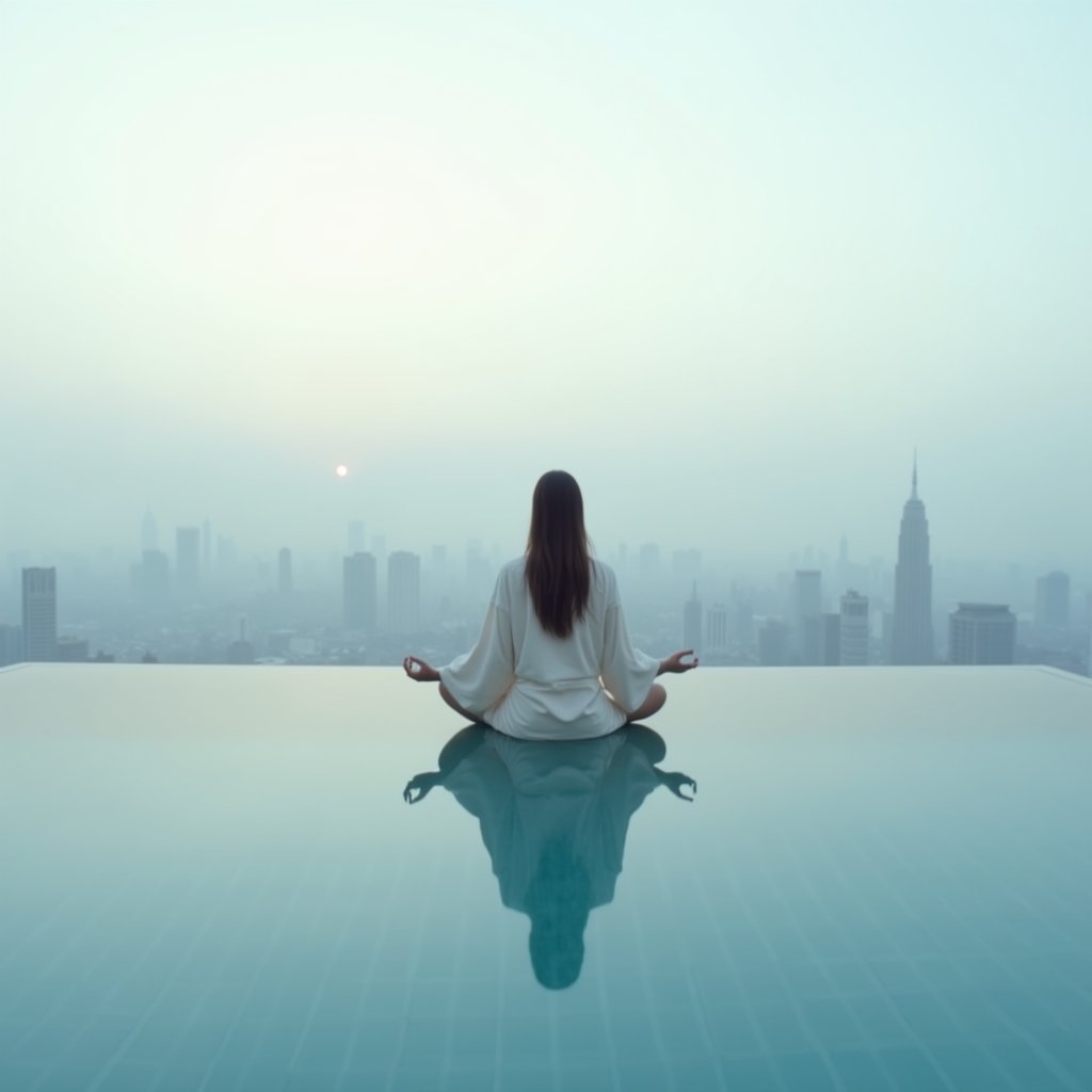 Still Water Above Sleeping City - Meditation AI stock