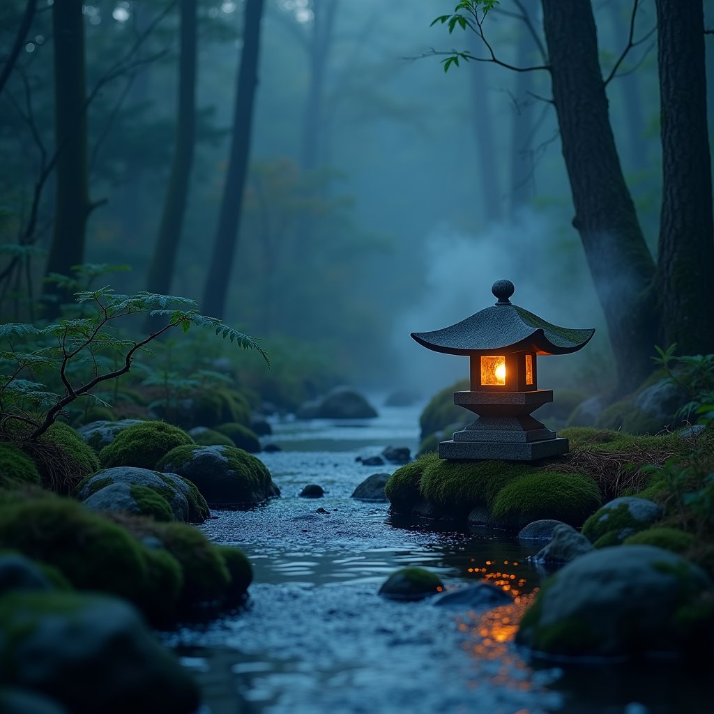 Mist Coils by Stone Lantern - Meditation AI stock