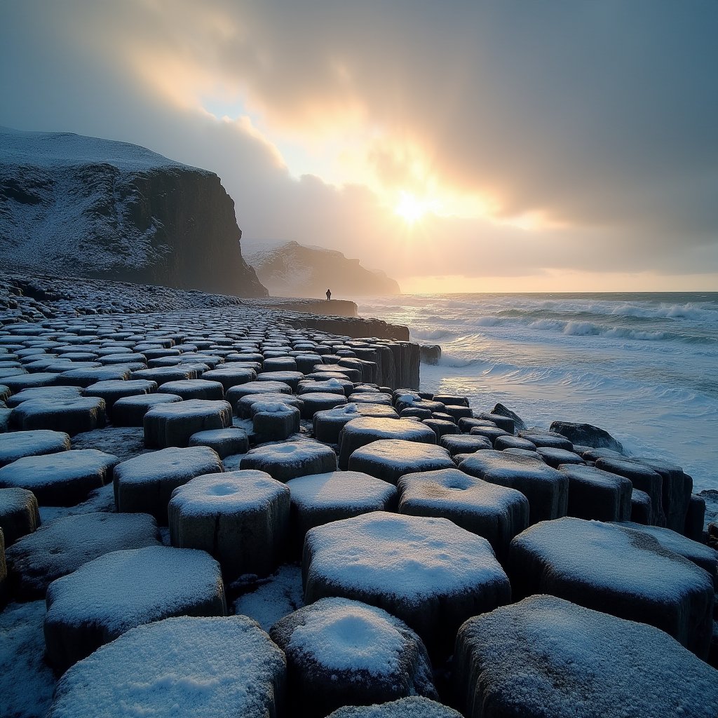 Basalt Hexagons in Snow - Nature AI stock