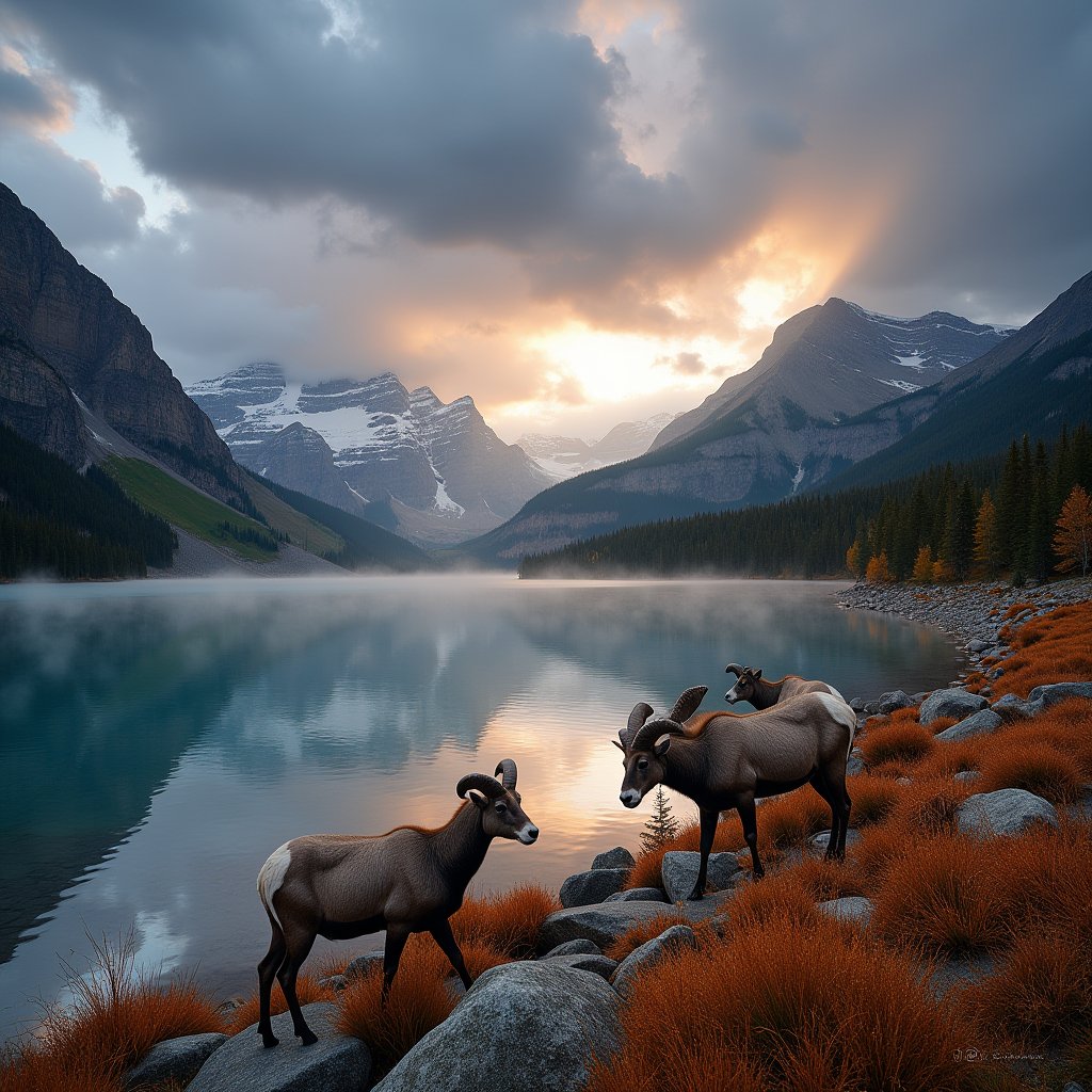 Assiniboine's Stormy Reflection - Nature AI stock