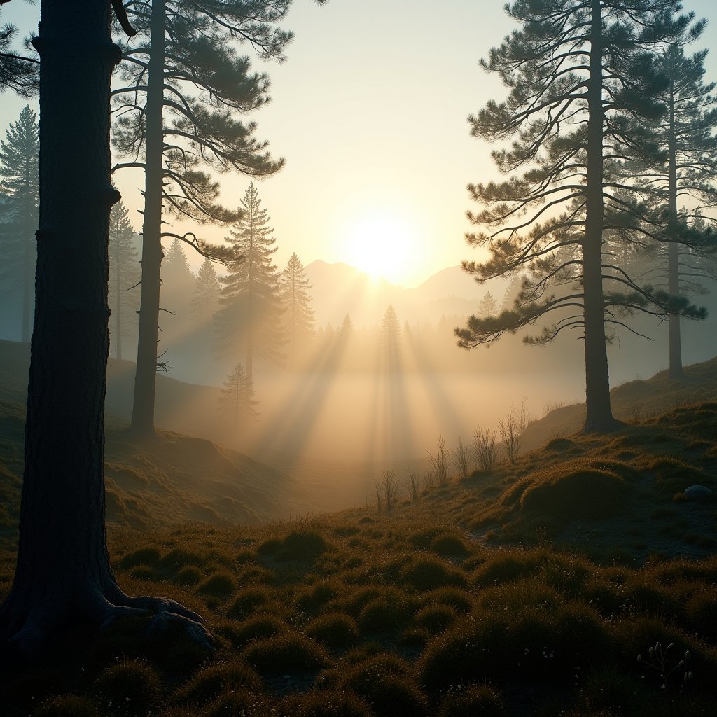 Mist Over Cairngorm Pines - Nature AI stock