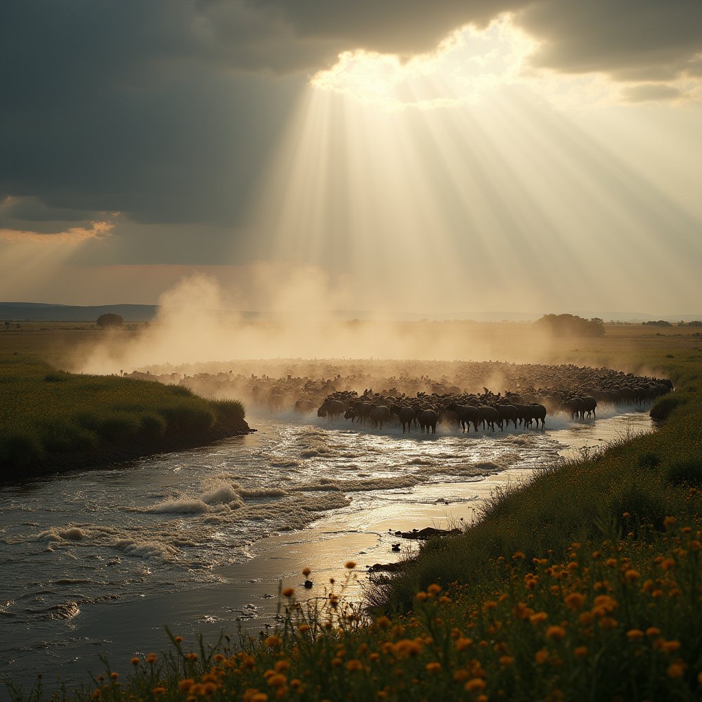 Thunder of Hooves at Mara River - Nature AI stock