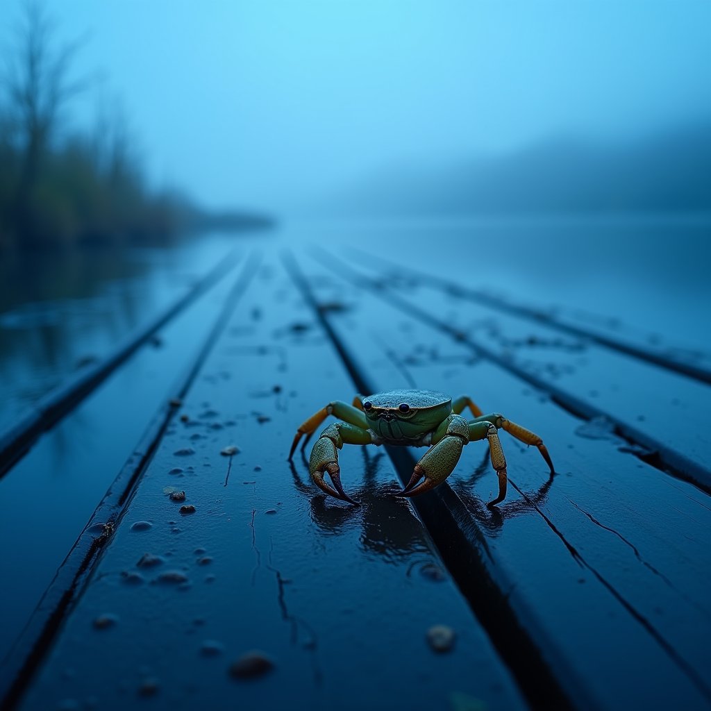 Mist Crab on Blue Planks - Nature AI stock