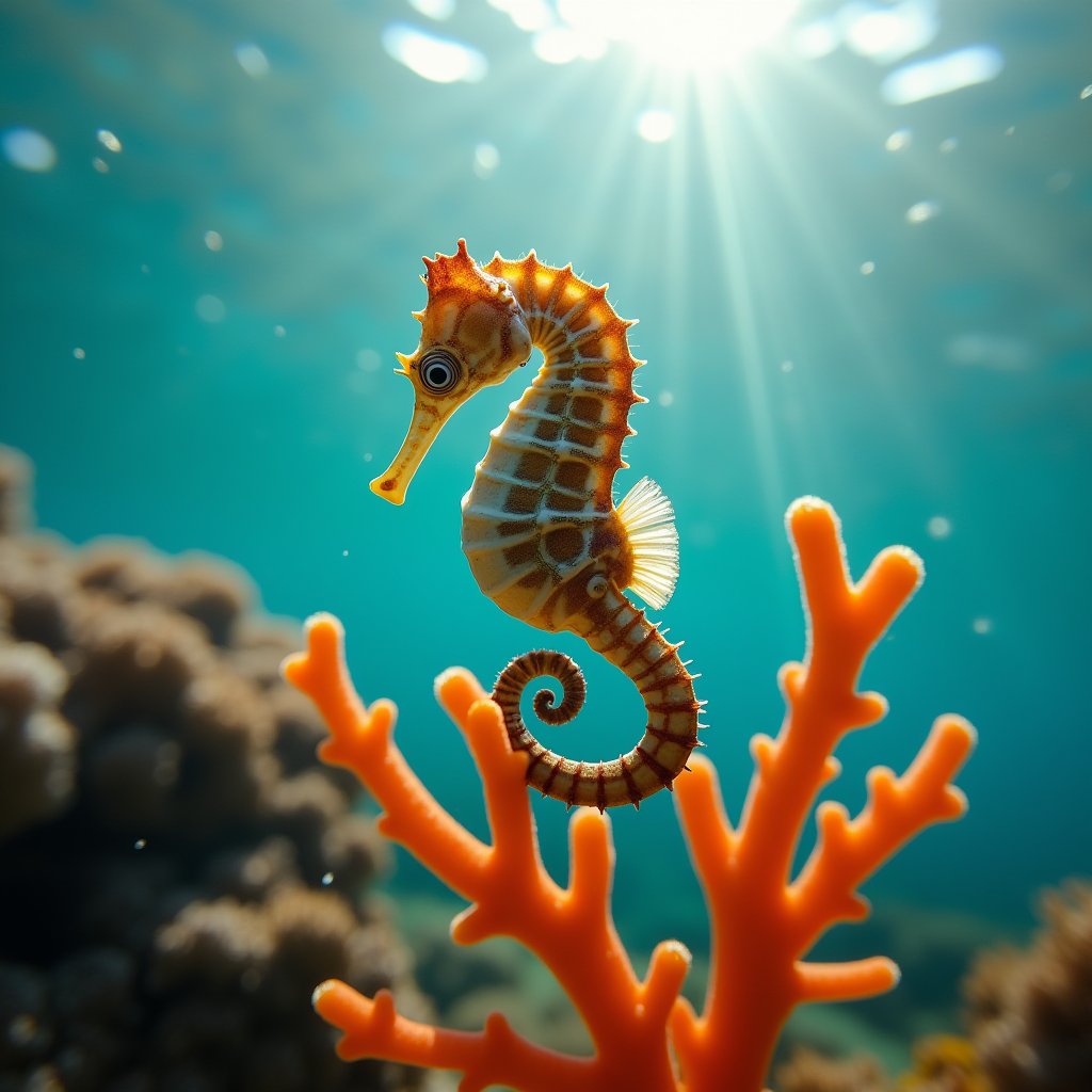 Pregnant Seahorse in Sunlit Reef - Ocean Deep AI stock