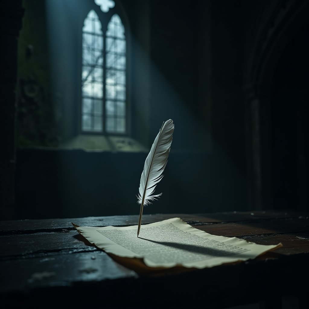 Quill Writes Alone in Chapel - Paranormal AI stock