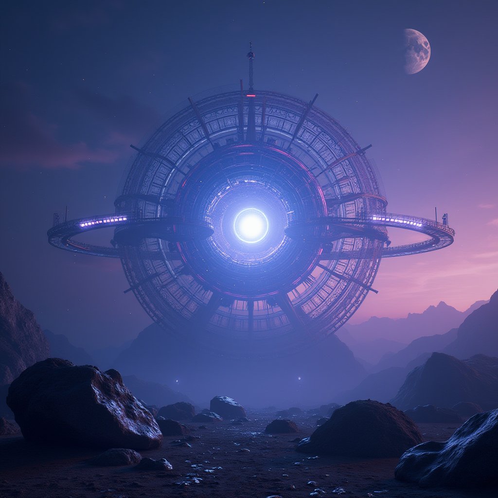 Dyson Lattice at Twilight - Sci-Fi AI stock