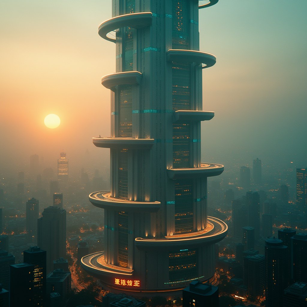 Spire Above Amber Cloudsea - Sci-Fi AI stock