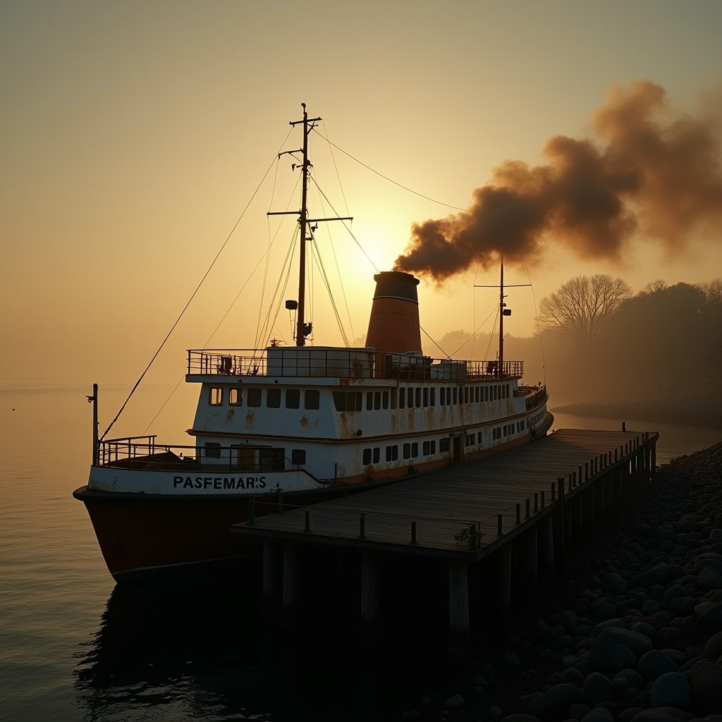 Smoke Curls Over Rusted Ferry - Smoke & Dust AI stock