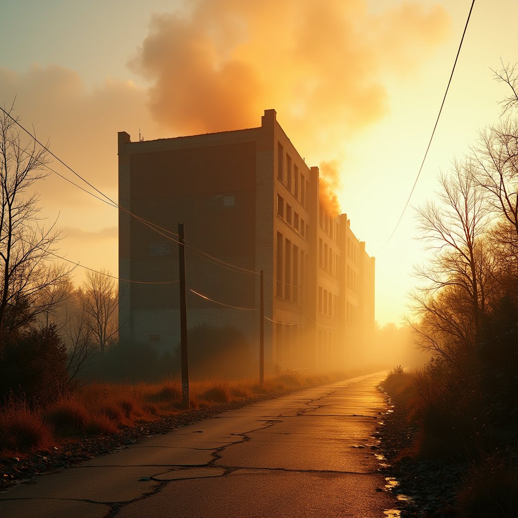 Amber Smoke Over Ruined Bricks - Smoke & Dust AI stock