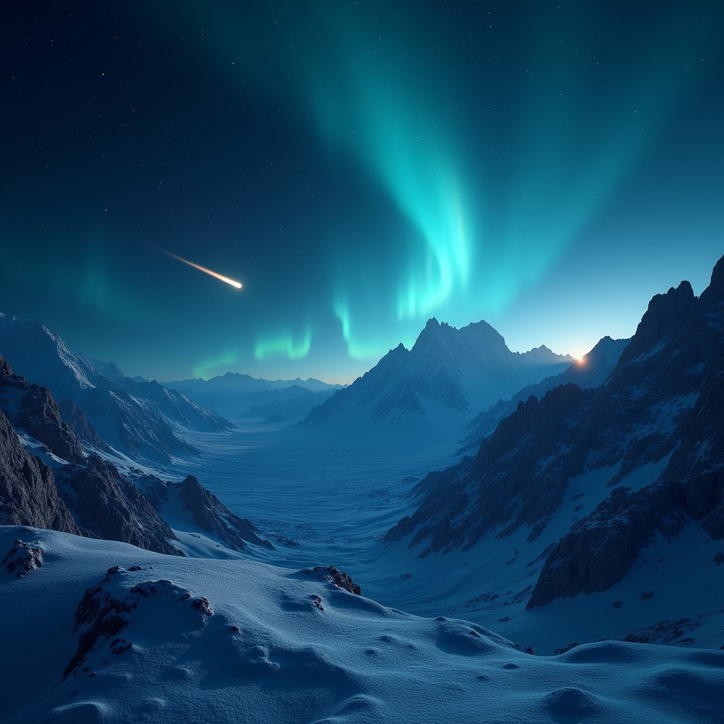 Cyan Comet Over Violet Peaks - Space AI stock