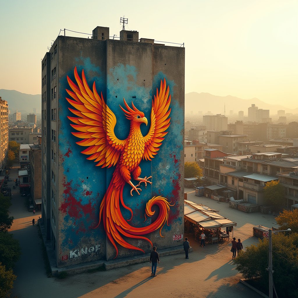 Phoenix Rising in Slum - Street Art AI stock