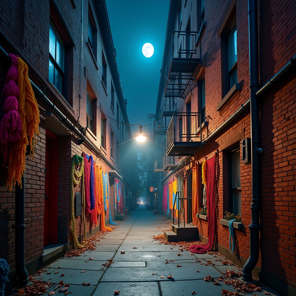 Woven Moonlight Alley - Street Art AI stock