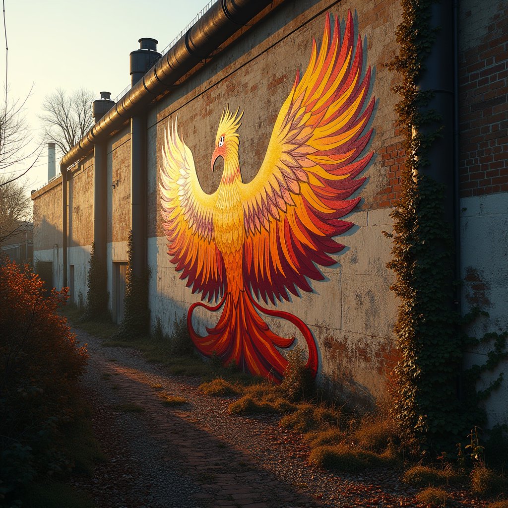 Phoenix Rising from Concrete - Street Art AI stock