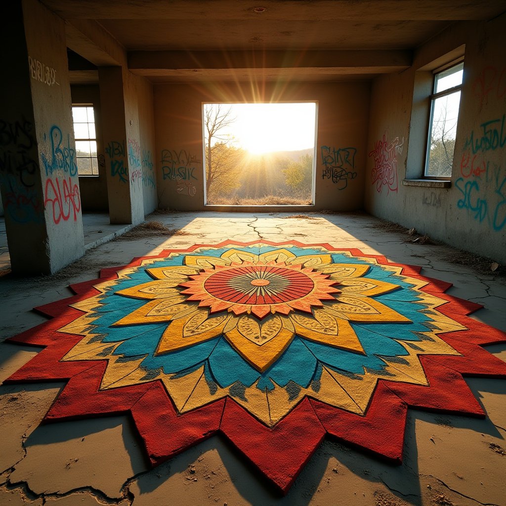 Ephemeral Sand Mandala - Street Art AI stock