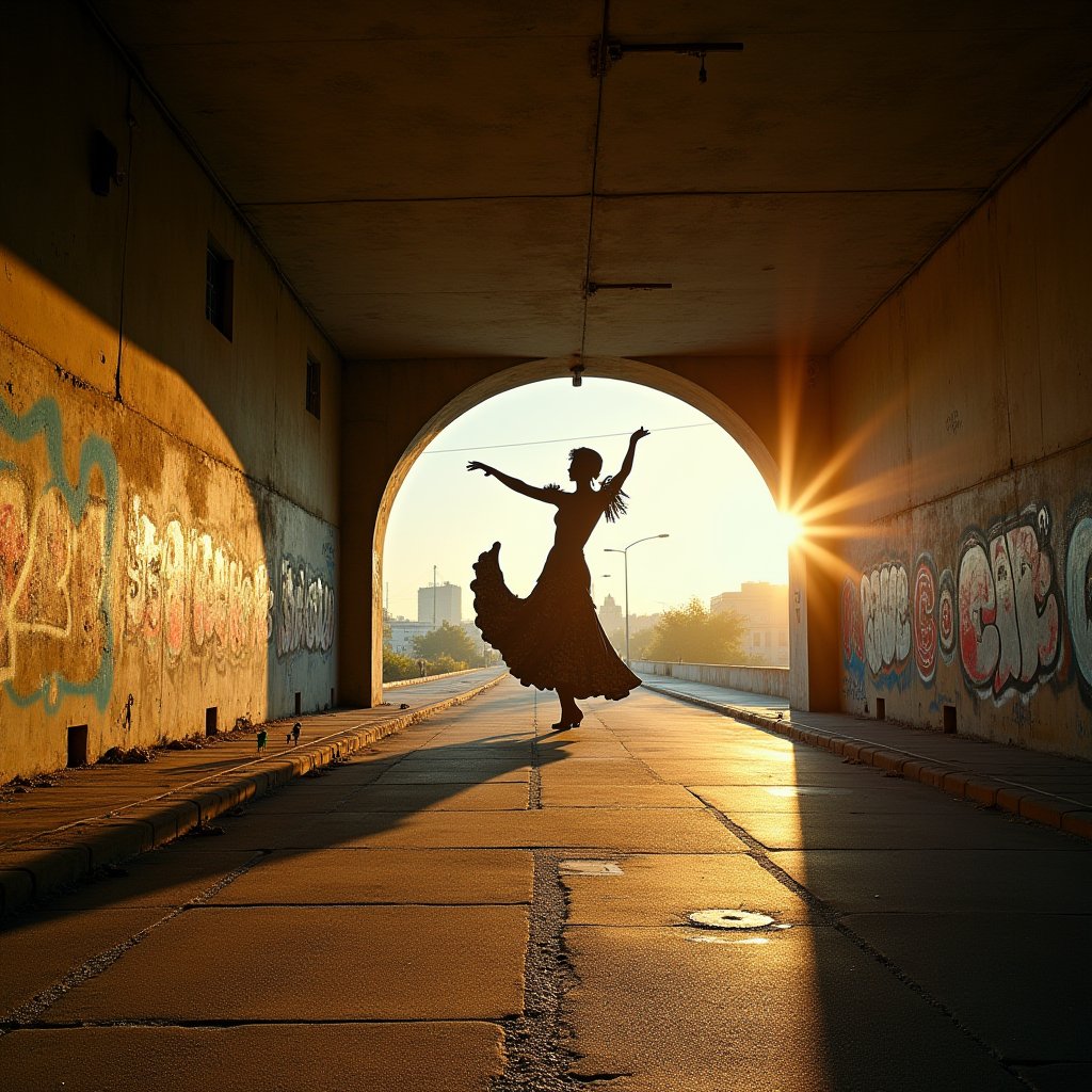 Anamorphic Dancer Under Concrete - Street Art AI stock