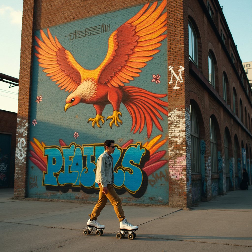 Phoenix Glide at Golden Hour - Street Art AI stock