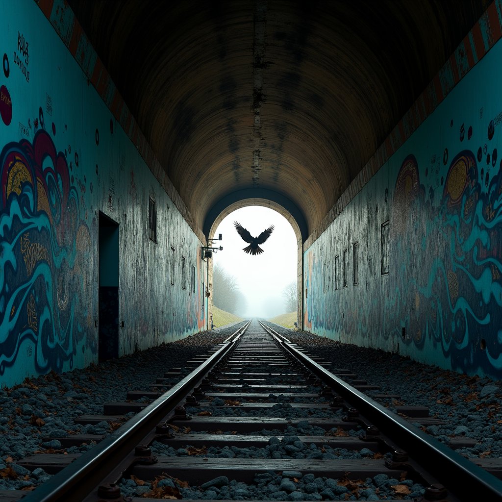 Falcon Banks Through Painted Tunnel - Street Art AI stock