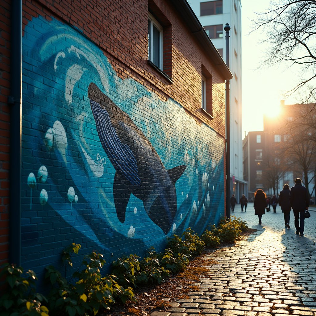 Dew Beads on Whale Mural - Street Art AI stock