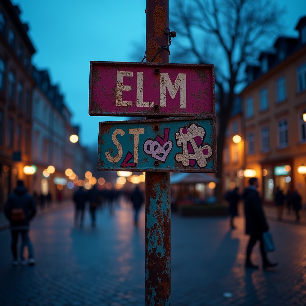 Elm Street's Painted Patina - Street Art AI stock