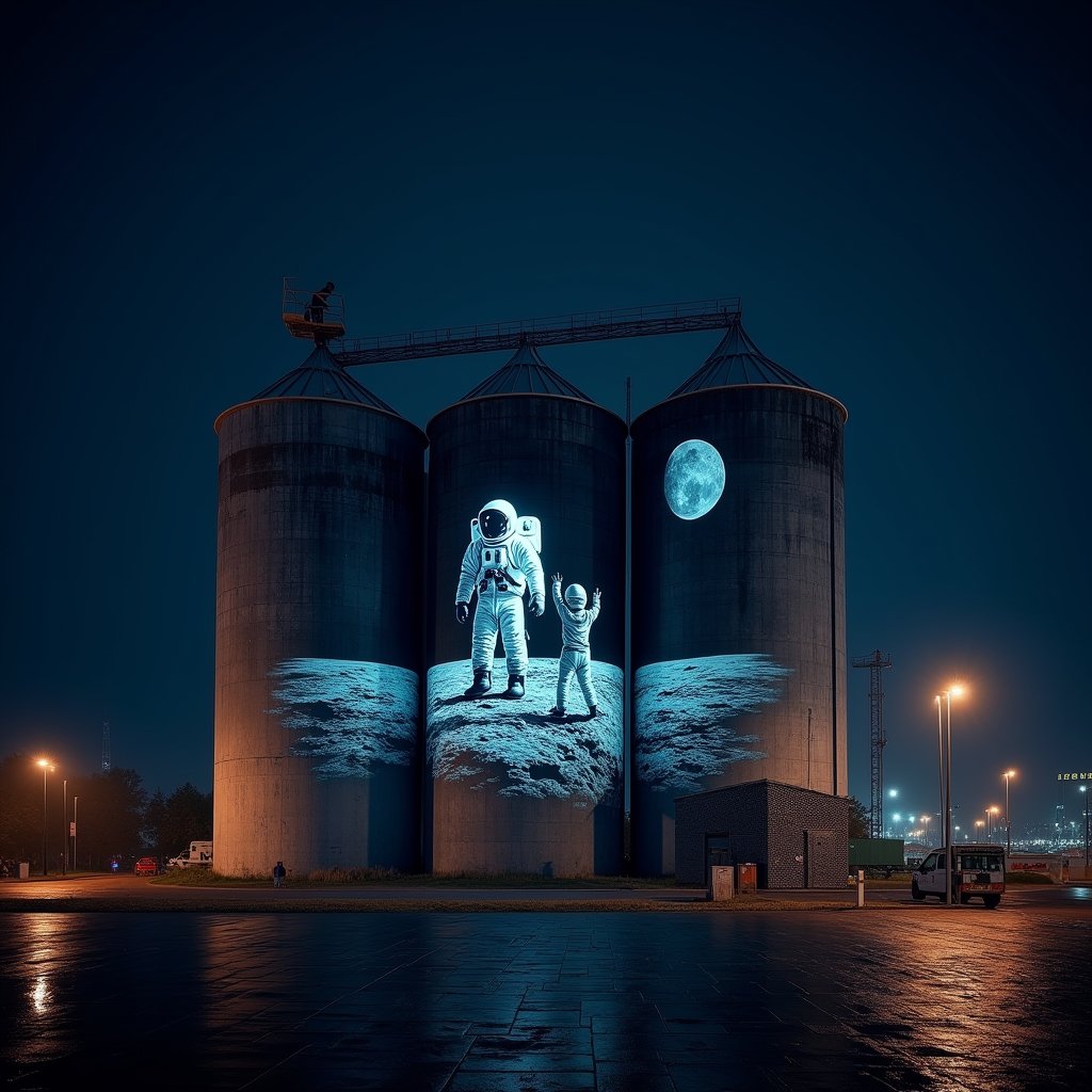 Lunar Module on Grain Silos