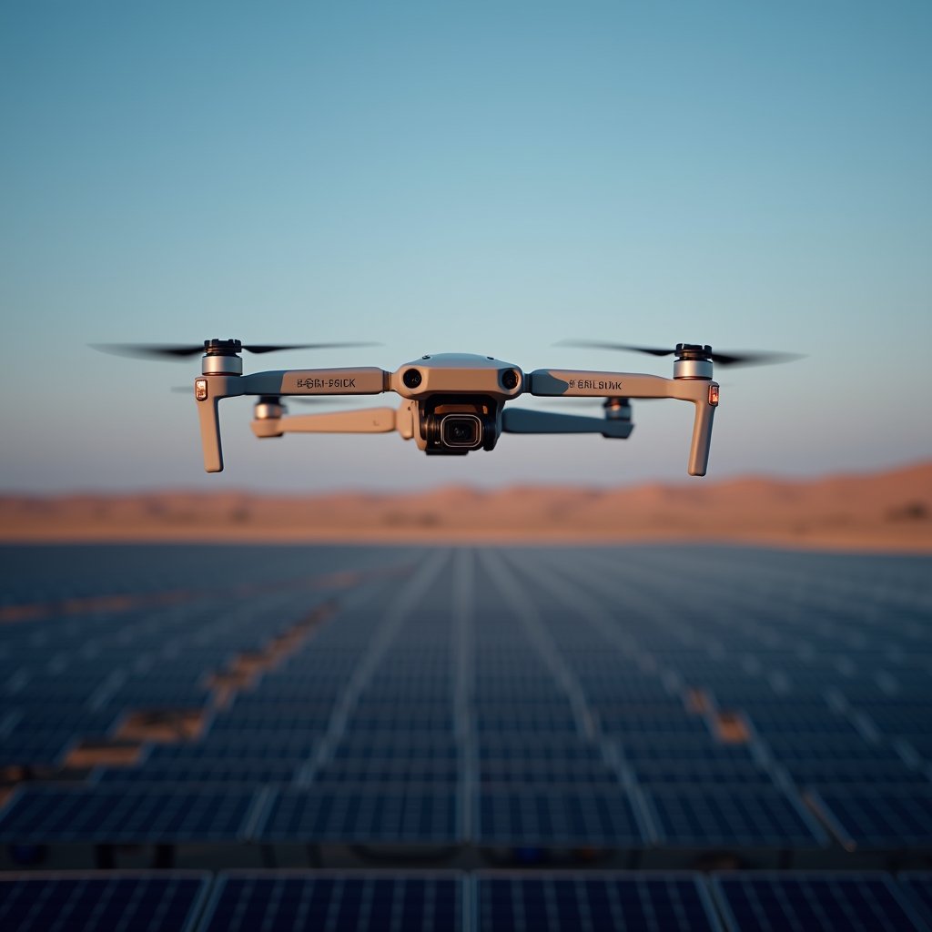 Drone Hovers Over Solar Glass - Technology & Gadgets AI stock
