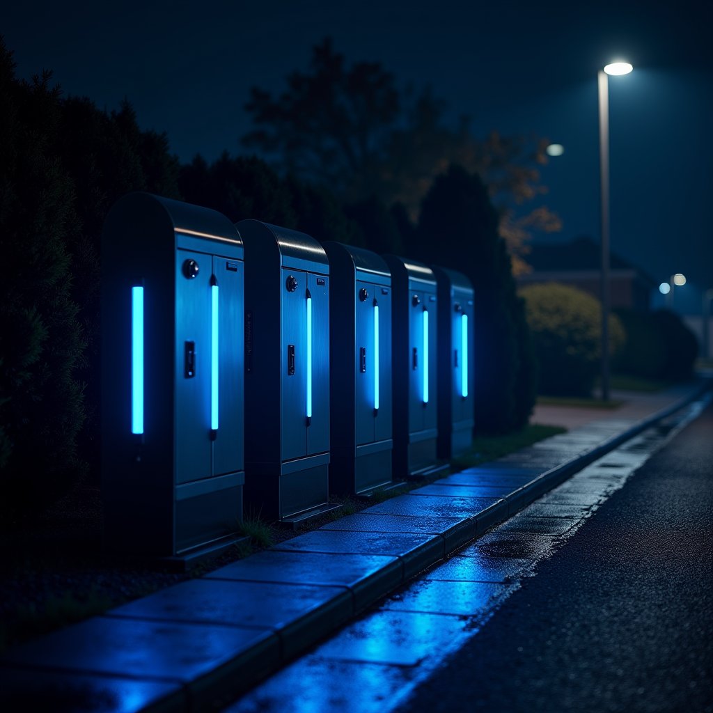 Neon Mailboxes in Blue Mist - Technology & Gadgets AI stock
