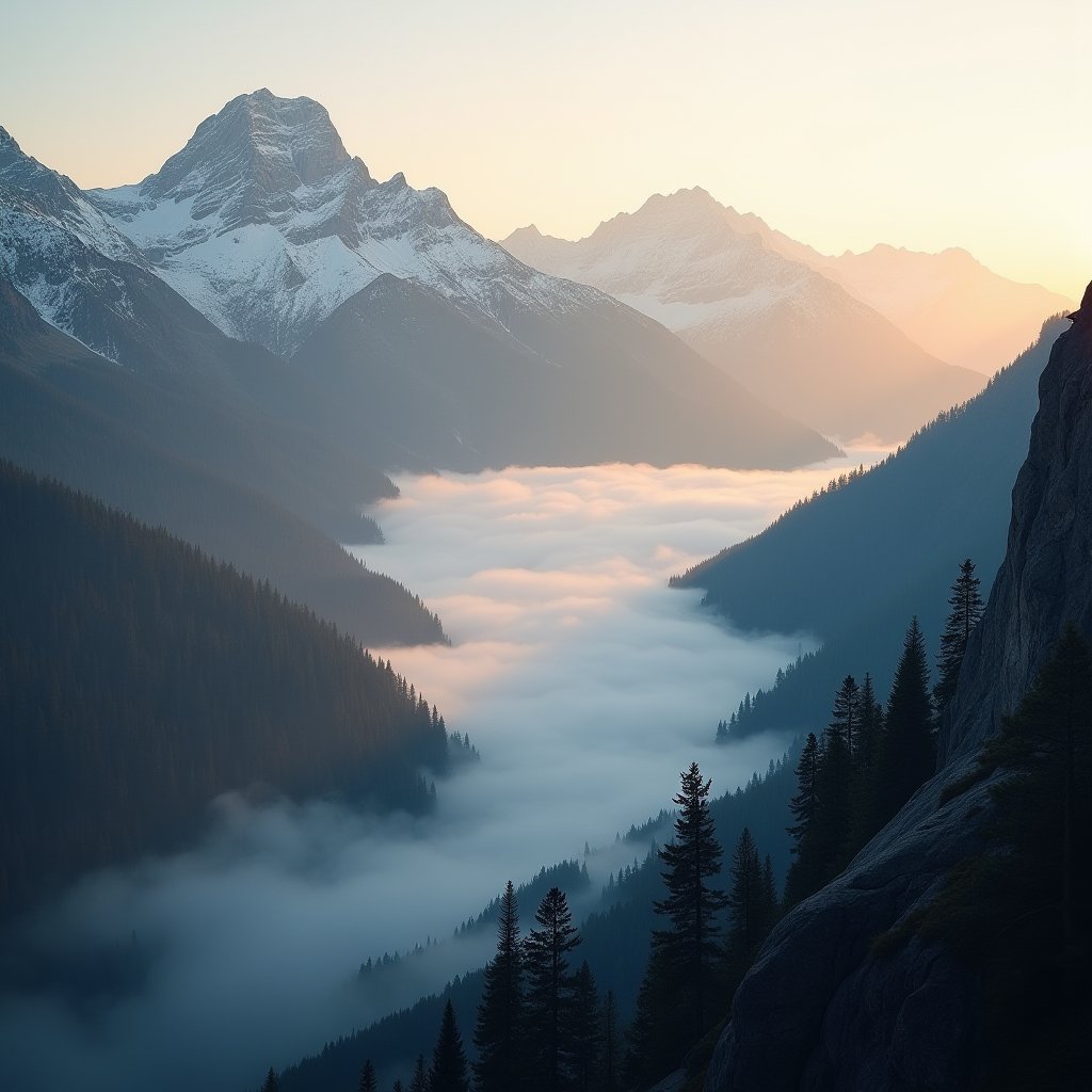 Valley Drowned in Dawn Mist - Timelapse AI stock