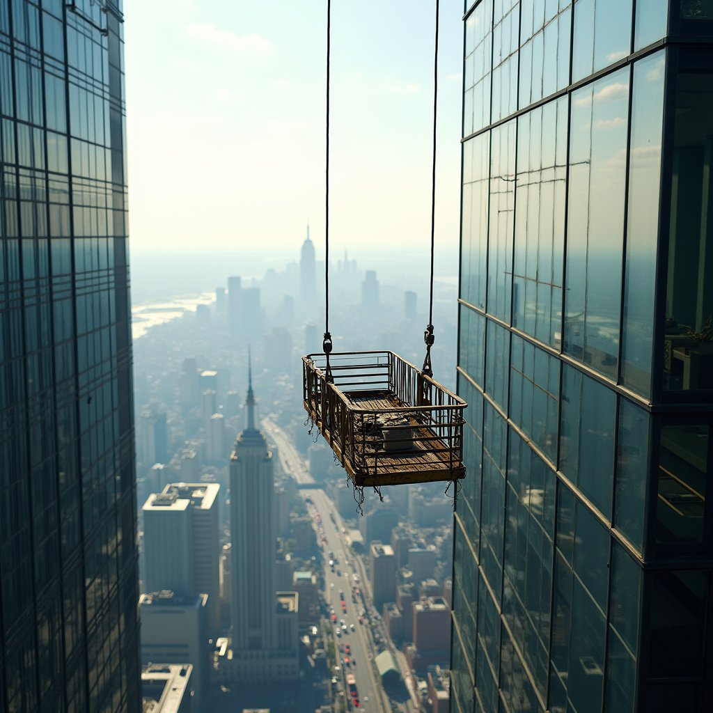 Gondola Descends the Glass Tower - Timelapse AI stock