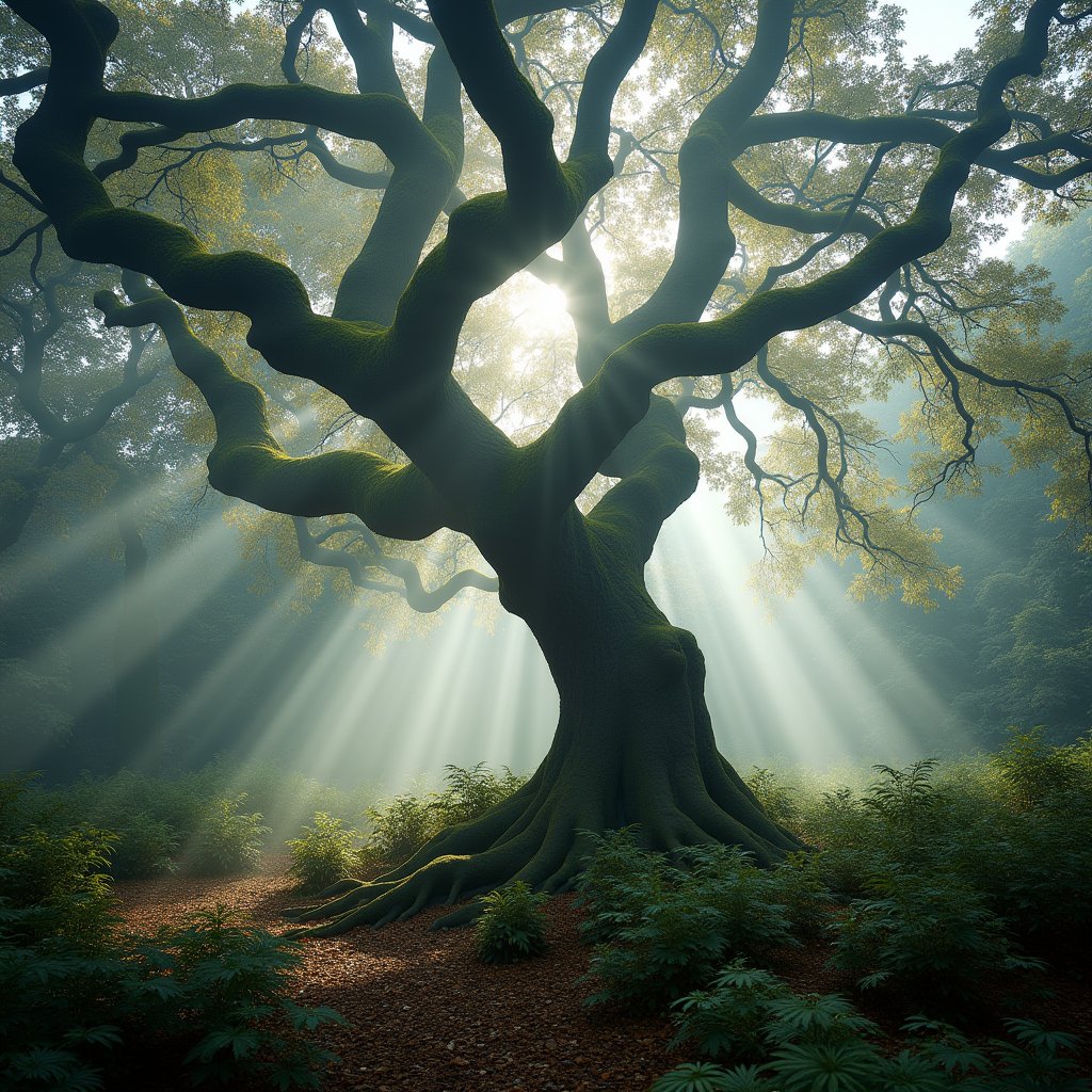 Sunbeams Through Ancient Oak - Timelapse AI stock
