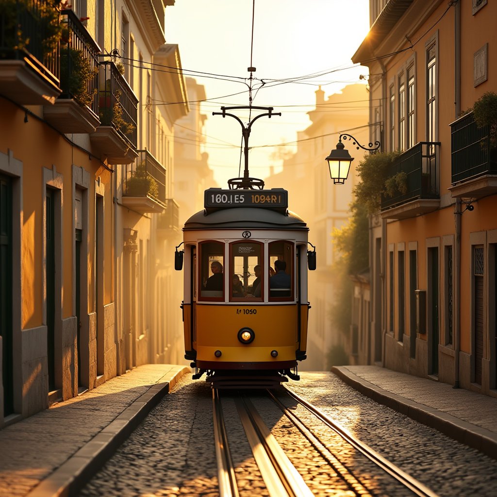 Golden Tram of Alfama - Travel AI stock