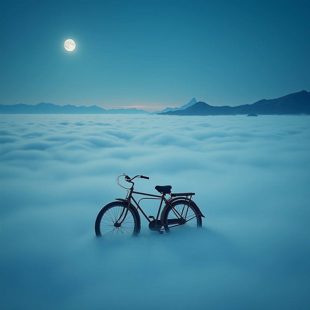Bicycle Treads on Moonlit Clouds - Travel AI stock