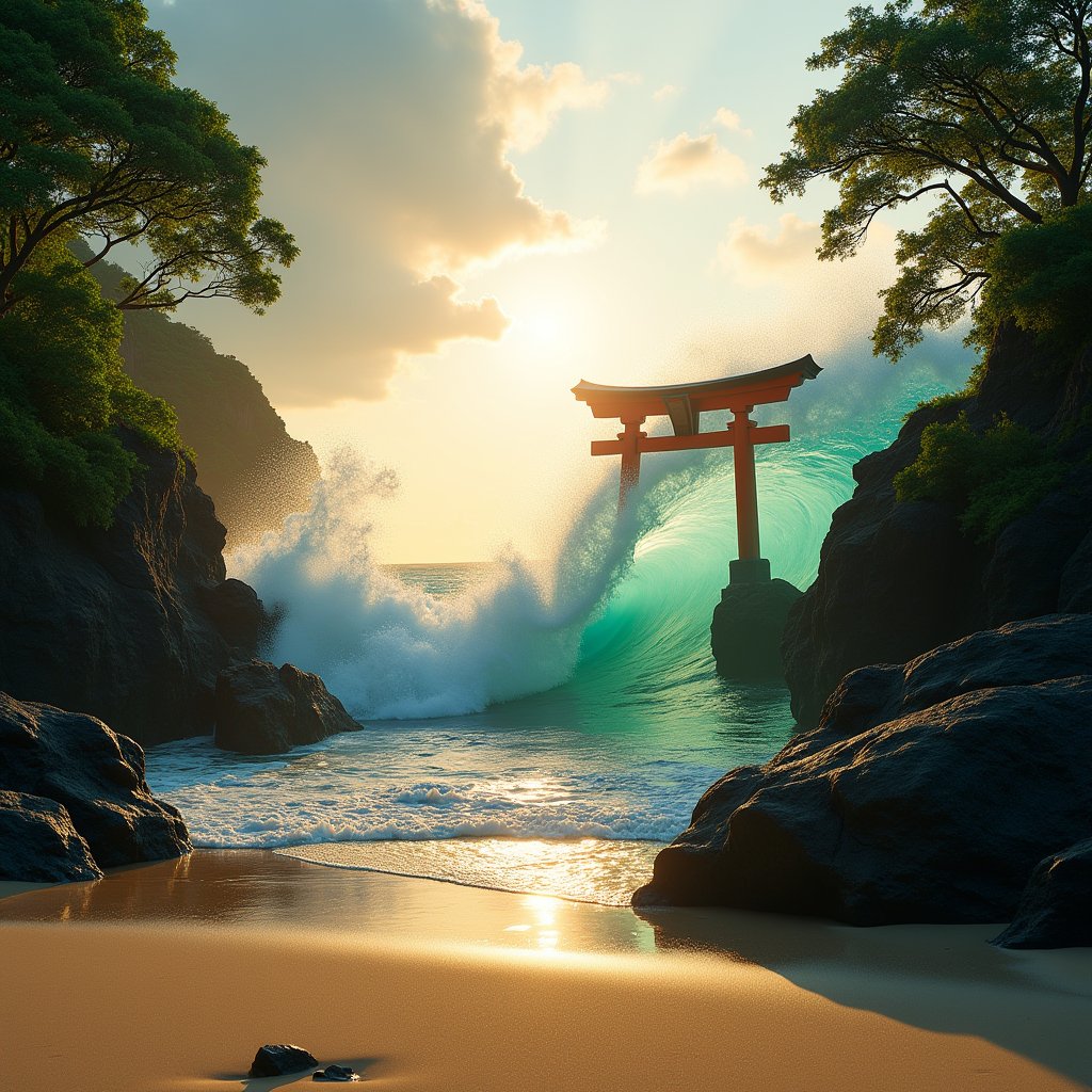 Typhoon Swell at Hidden Torii - Travel AI stock