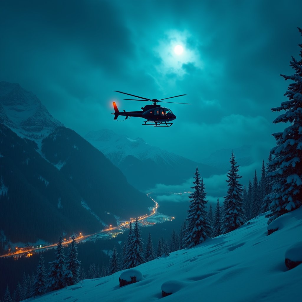 Midnight Rotor Over Snowy Pass - Vehicles AI stock