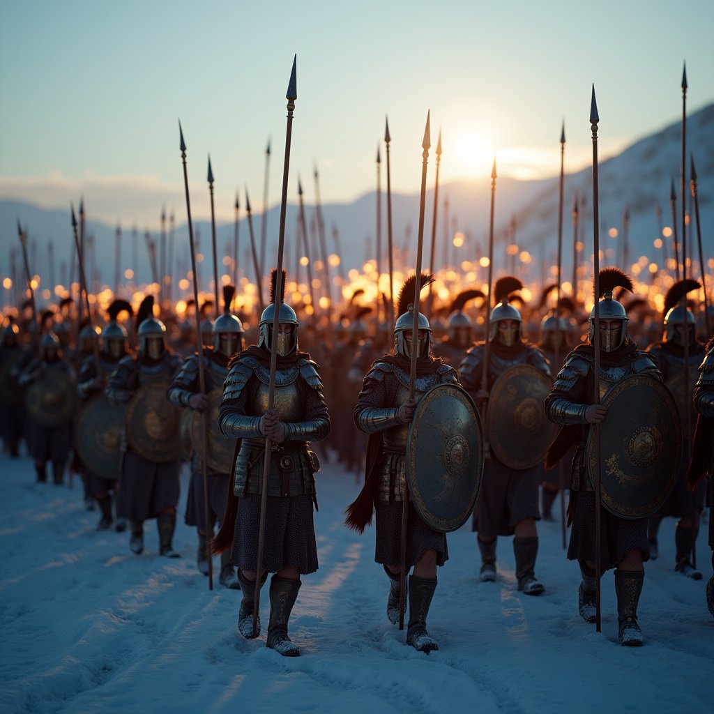 Bronze Phalanx in Arctic Snow - War & Military AI stock