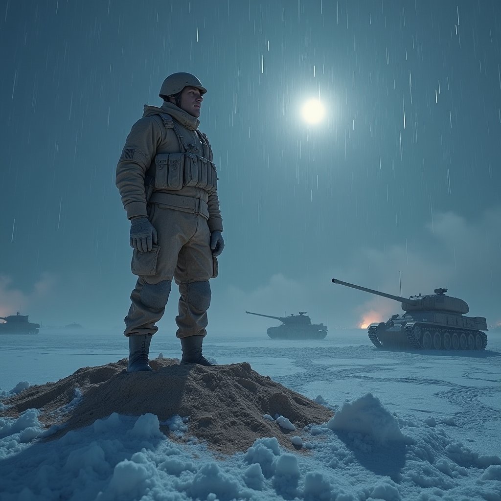 Sand Soldier in Arctic Rain - War & Military AI stock