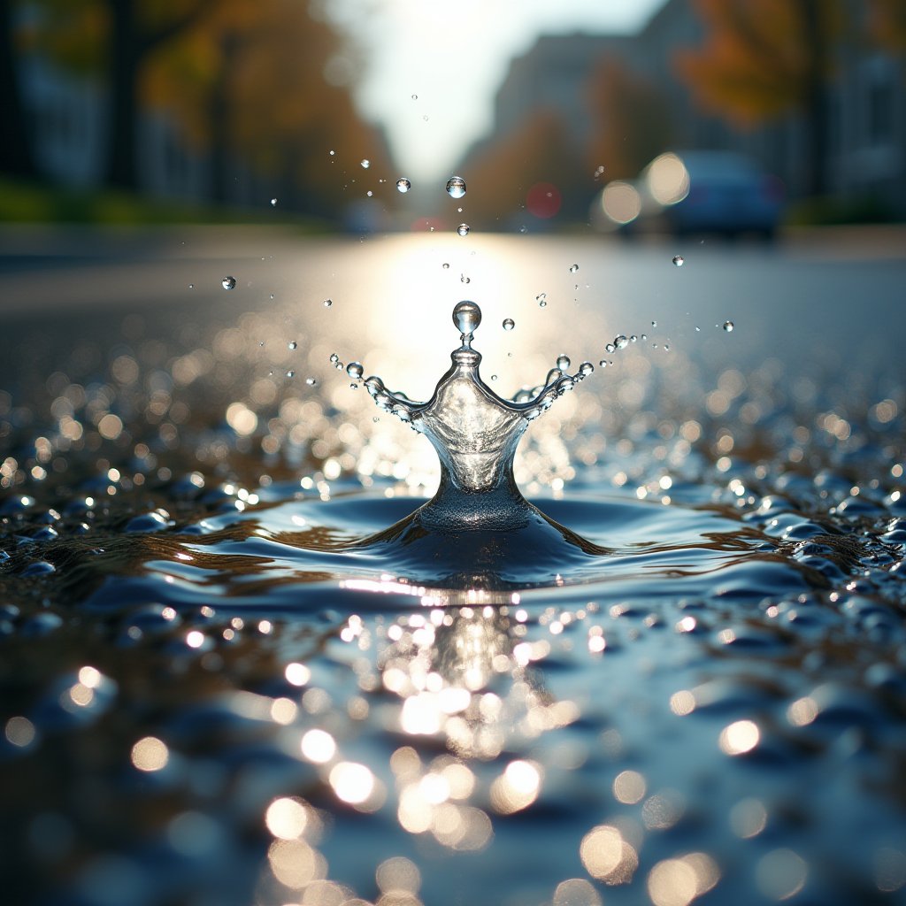 Spring Rain Bubbles on Pavement - Water & Liquid AI stock
