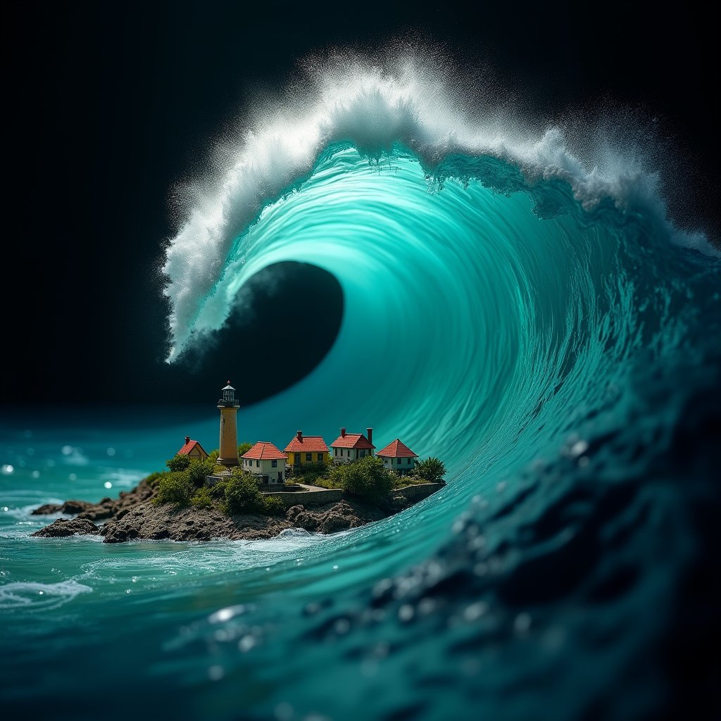 Turquoise Surge Over Miniature Town - Water & Liquid AI stock