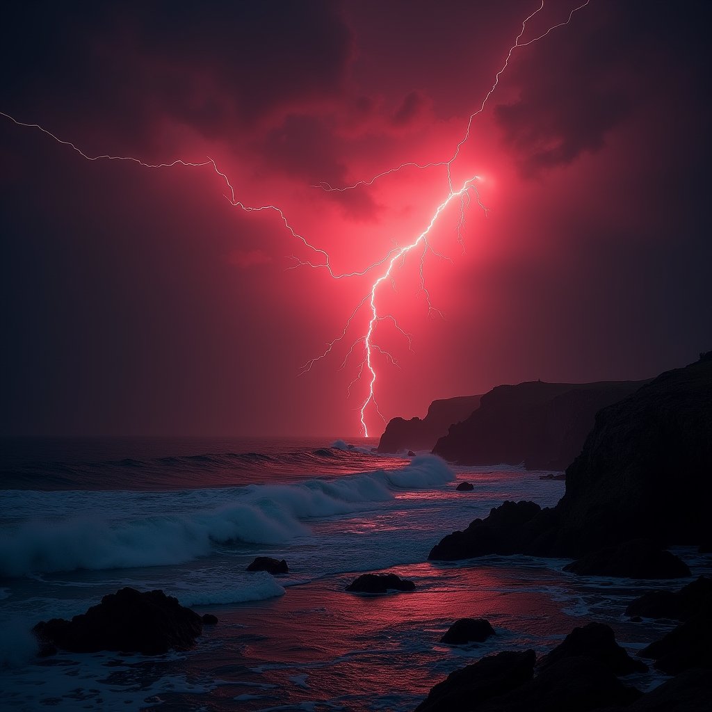 Crimson Sprites Over Cliff - Weather AI stock