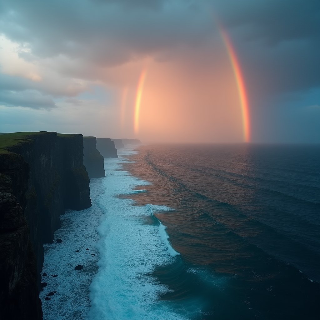 Dawn's Chromatic Arch Over Cliff - Weather AI stock
