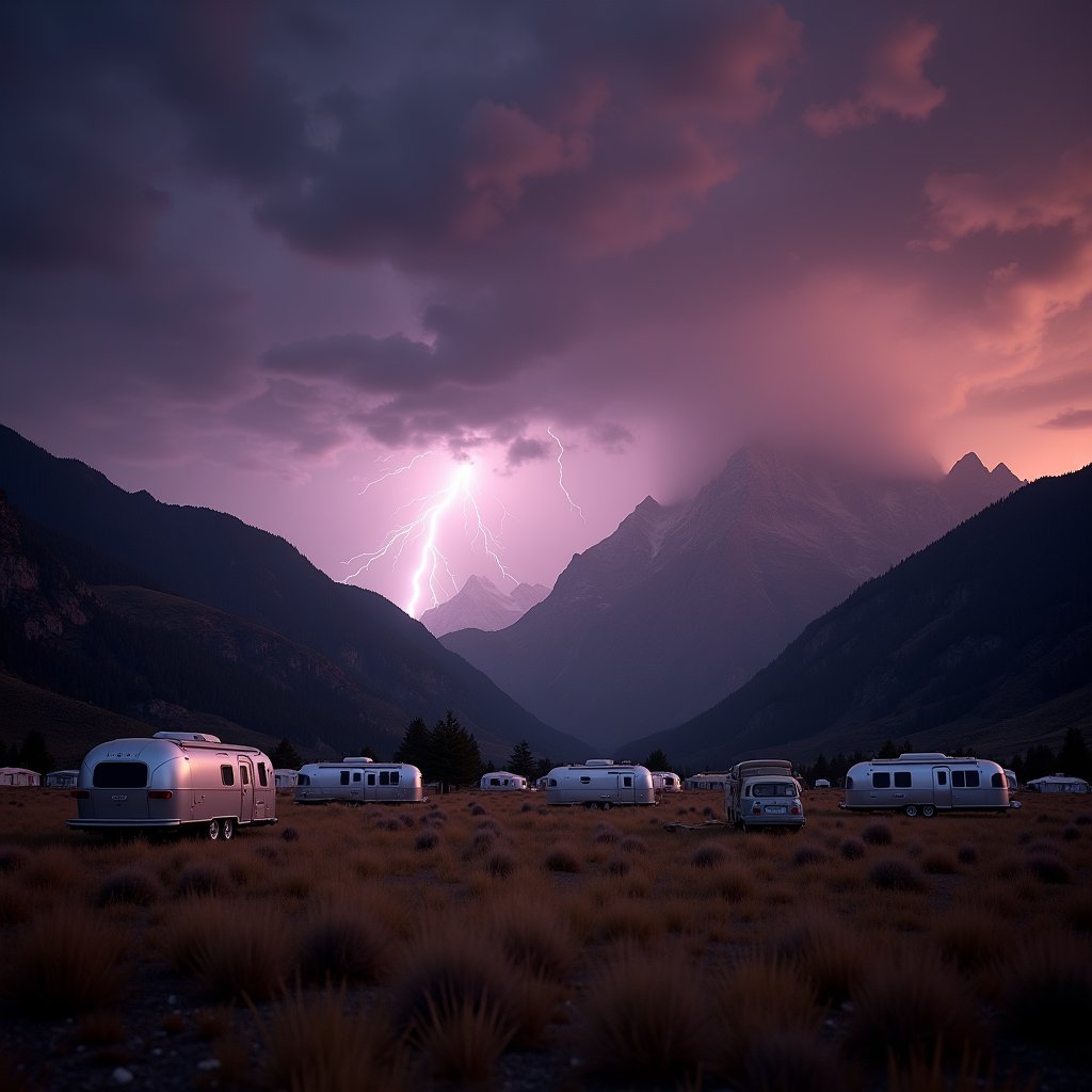 Heat Lightning Over Silver Airstreams - Weather AI stock