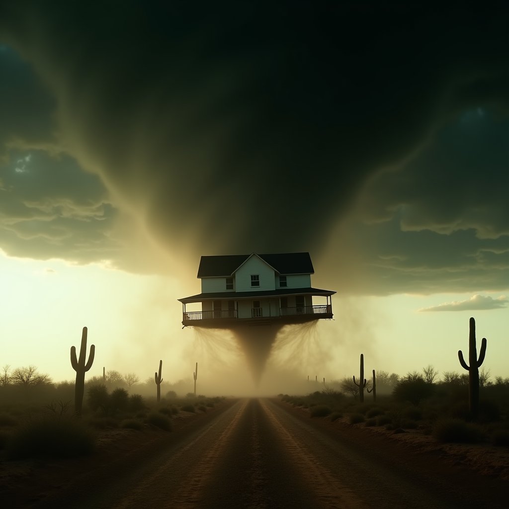 Farmhouse Lifted in Green Vortex - Weather AI stock