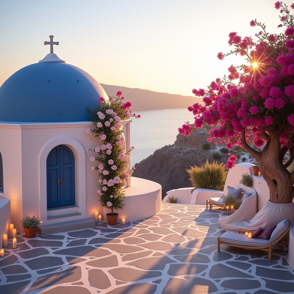 Aegean Vows at Dusk - Wedding & Events AI stock