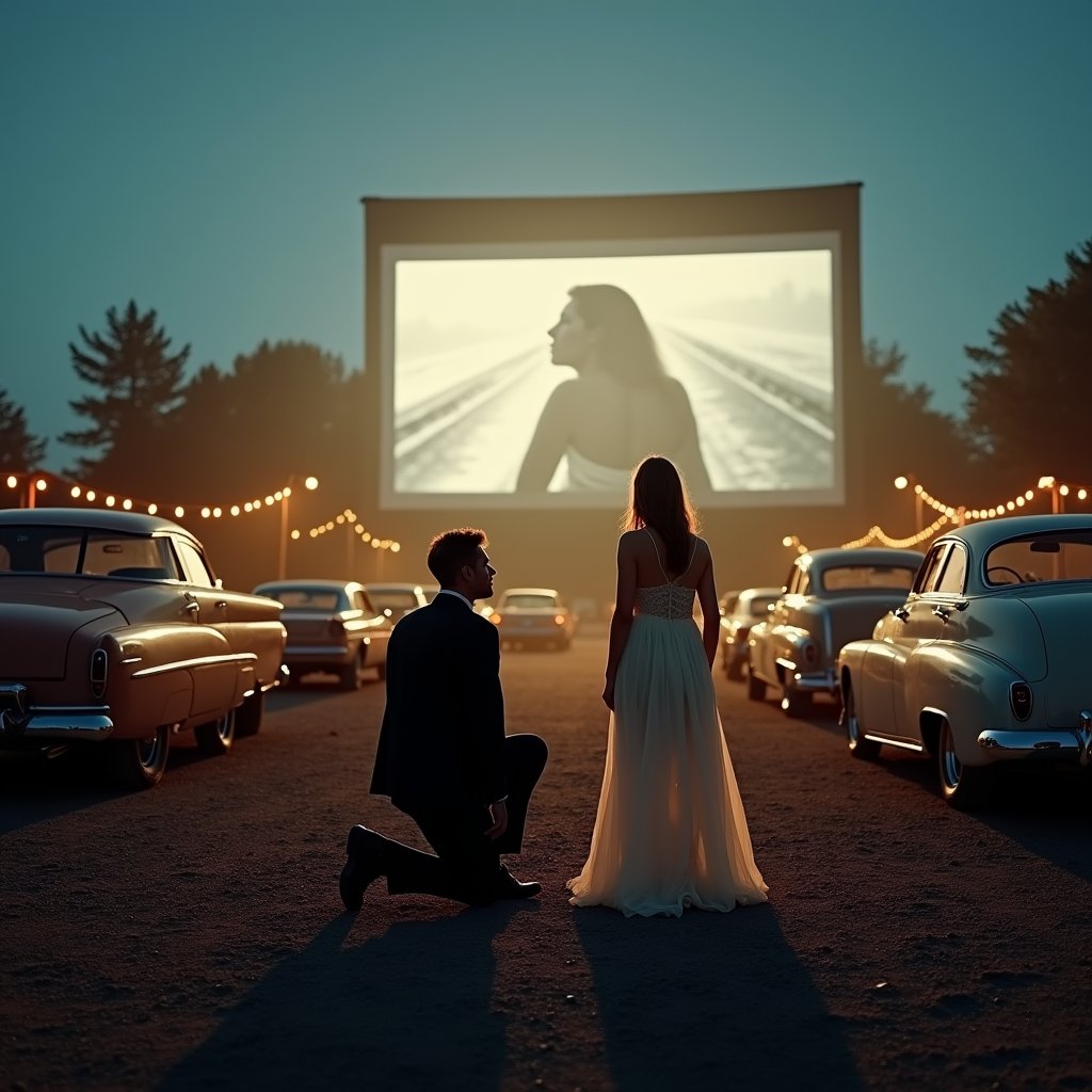 Moonlight Proposal at Starlight Drive-In - Wedding & Events AI stock